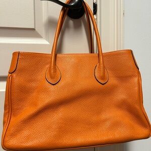 Orange Leather Tote Bag